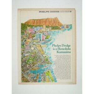 Vintage 1960s Phelps Dodge Honolulu Kamaaina Advertising Print MOD Map